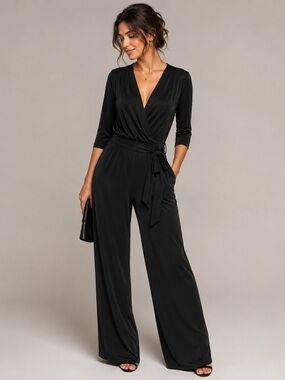 Collection B Black Wrap-Front Wide Leg Jumpsuit M